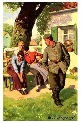 Alte Künstlerkarte 1. WK Humor \"Der Blindgänger\" (Neudruck als Postkarte)