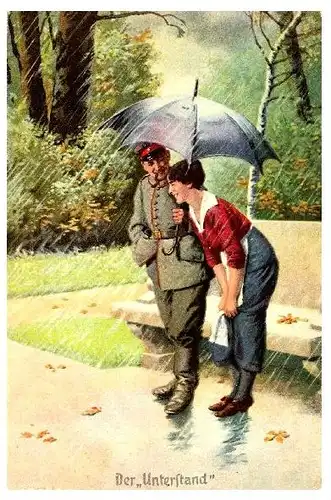 Alte Künstlerkarte 1. WK Humor \"Der Unterstand\" (Neudruck als Postkarte)