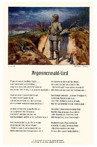 Alte Künstlerkarte 1. WK Argonnerwald-Lied (Neudruck als Postkarte)
