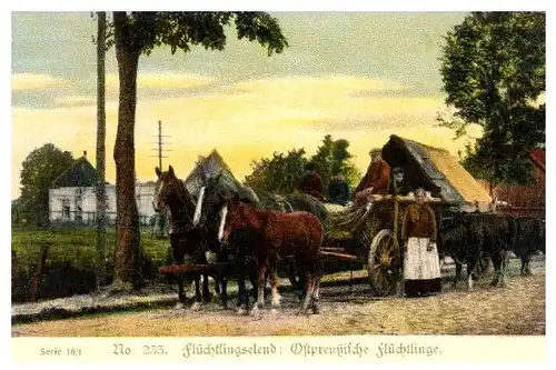 Alte Farbfoto-AK 1. WK Ostpreußische Flüchtlinge (Neudruck als Postkarte)