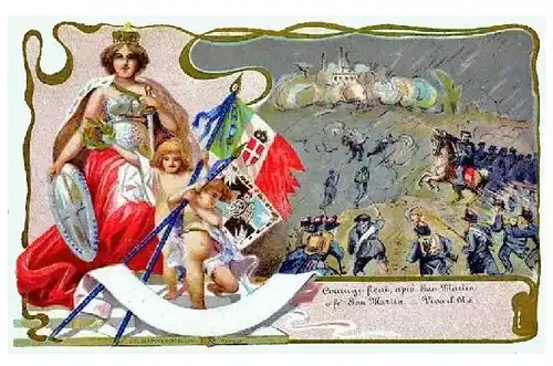 Alte Künstlerkarte Schlacht von San Martino (Neudruck als Postkarte)