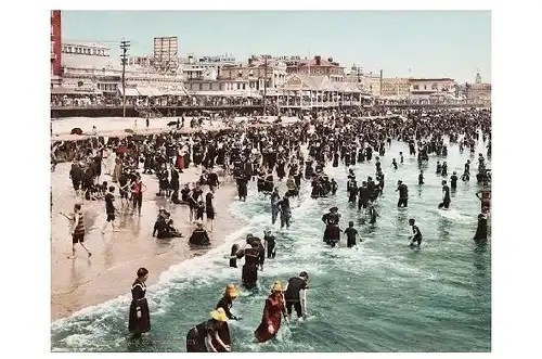 Altes Photochrome-Farbfoto Strand von Atlantic City (Neudruck als Postkarte)