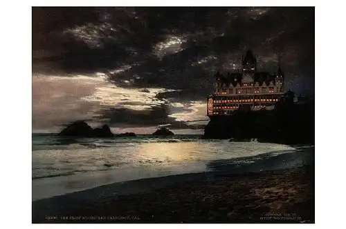 Altes Photochrome-Farbfoto Cliff House bei San Francisco (Neudruck als Postkarte)