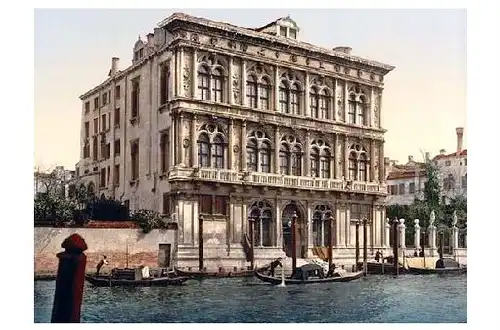 Altes Photochrome-Farbfoto Palazzo Vendramin-Calergi in Venedig (Neudruck als Postkarte)