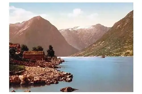 Altes Photochrome-Farbfoto Esefjord in Norwegen (Neudruck als Postkarte)