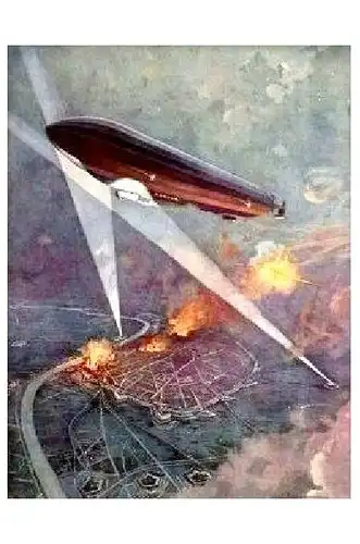 Alte Künstlerkarte 1. WK Angriff eines Luftschiffes auf Antwerpen (Neudruck als Postkarte)