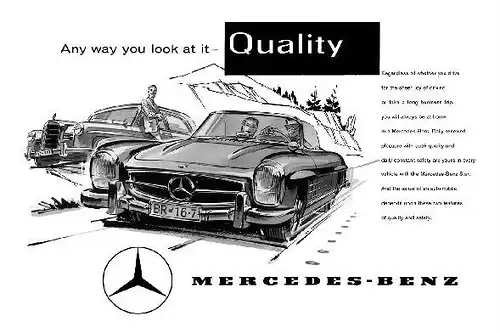 Alte Werbung in englisch Mercedes Benz Cabrio und Ponton (Neudruck als Postkarte)