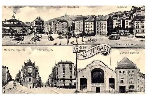 Alte Mehrbild-Foto-AK Gruss aus Stuttgart (Neudruck als Postkarte)