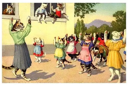 Alte Künstlerkarte Tiere in Menschengestalt VI (Neudruck als Postkarte)