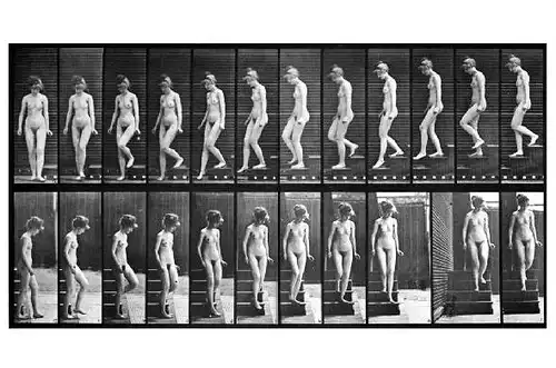 Altes Foto Bewegungsstudie einer nackten Frau (Neudruck als Postkarte)