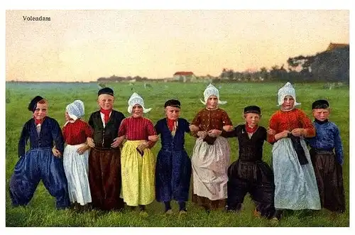 Alte Farb-AK Kinder in Tracht von Volendam (Neudruck als Postkarte)