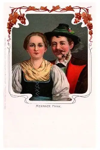 Alte Künstlerkarte Paar aus Meran (Neudruck als Postkarte)