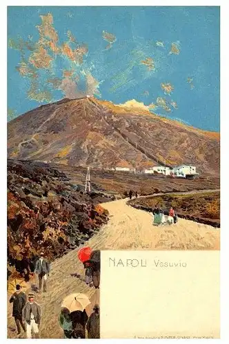 Alte Künstlerkarte Spaziergänger am Vesuv (Neudruck als Postkarte)