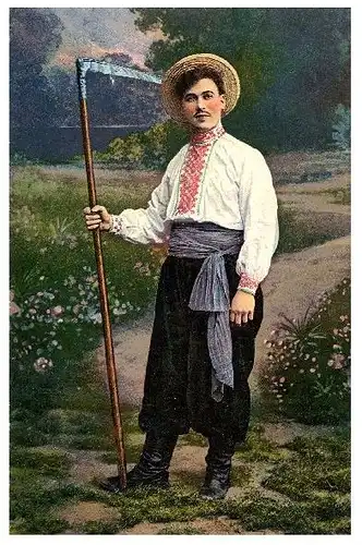 Alte Farbfoto-AK Ukrainischer Bauer in Tracht (Neudruck als Postkarte)