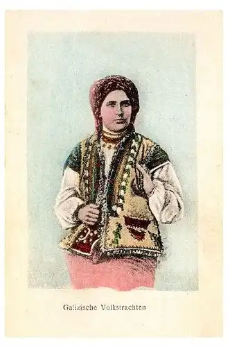 Alte Farbfoto-AK Frau in Galizischer Volkstracht (Neudruck als Postkarte)