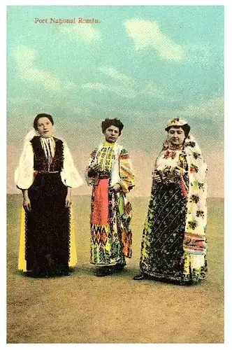 Alte Farbfoto-AK 3 Frauen in rumänischer Tracht (Neudruck als Postkarte)