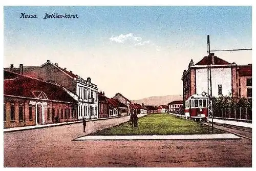 Alte Künstlerkarte Straßenbahn in Kassa, Slowakei (Neudruck als Postkarte)
