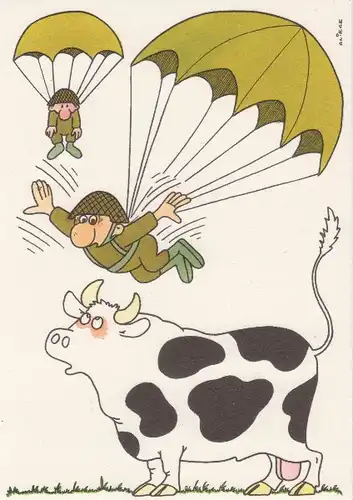 DDR NVA Postkarte Karikatur Fallschirmjäger