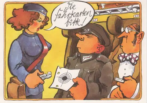 DDR NVA Postkarte Karikatur Fahrkarten
