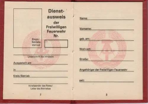 DDR Ausweis Freiwillige Feuerwehr Dienstbuch blanko