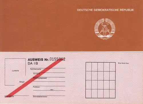 DDR Ausweis Dienstausweis DA I B blanko