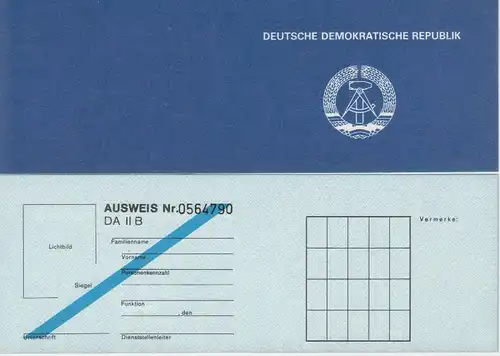 DDR Ausweis Dienstausweis DA II B blanko