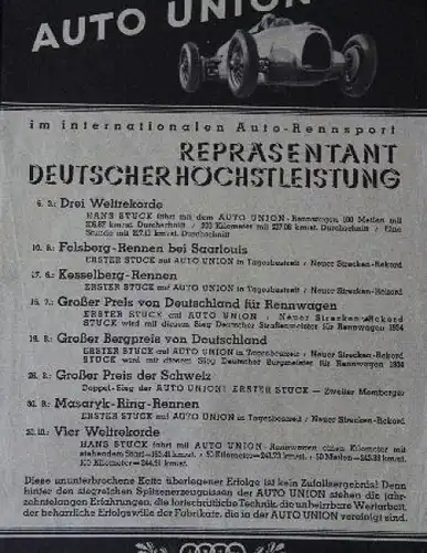 Auto-Union &quot;Repräsentant Deutscher Höchstleistungen&quot; Automobilprospekt 1939