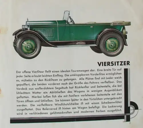 Opel 4 PS 1,1 Liter Automobilprospekt 1927