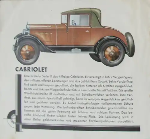 Opel 4 PS 1,1 Liter Automobilprospekt 1927