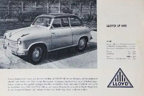 Lloyd LP 600 Automobilprospekt 1958