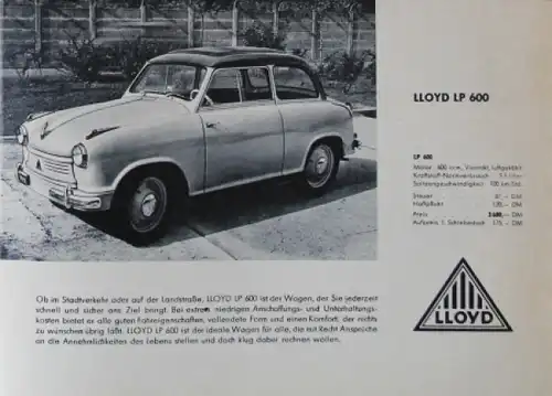 Lloyd LP 400 Automobilprospekt 1958
