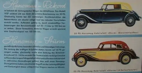 Hanomag Modellprogramm 1937 Automobilprospekt