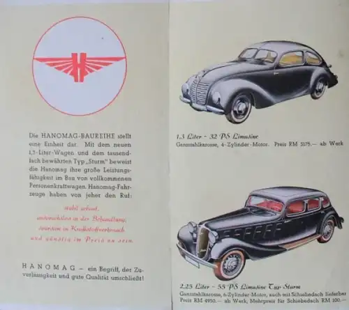 Hanomag Modellprogramm 1939 Automobilprospekt