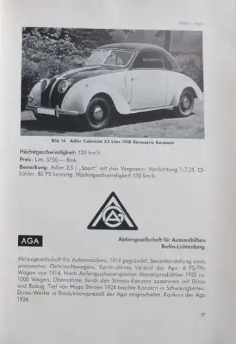 Fersen &quot;Autos in Deutschland 1920 - 1939&quot; Fahrzeug-Historie