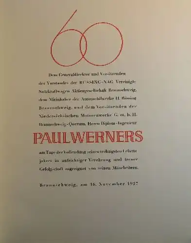 Büssing-NAG &quot;Paul Werner zum 60. Geburtstag&quot; Firmen-Historie 1937