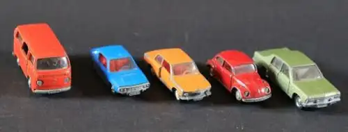 Schuco Konvolut 5 Autos der Marken Renault-Opel-VW-BMW Metallmodelle 1972