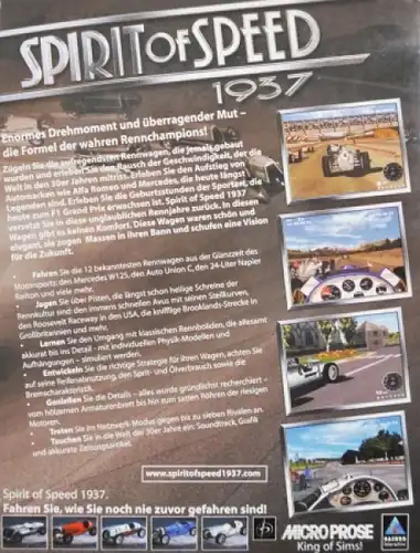 Micro Prose &quot;Spirit of Speed 1937&quot; Motorsport-Computerspiel 1999