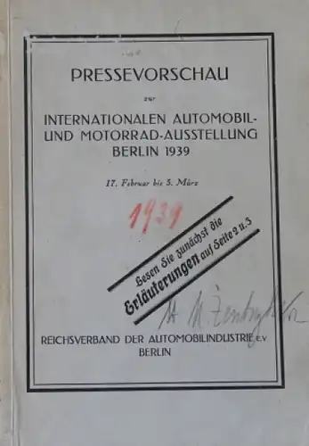 &quot;Internationale Automobil und Motorradausstellung&quot; Austellungskatalog 1937
