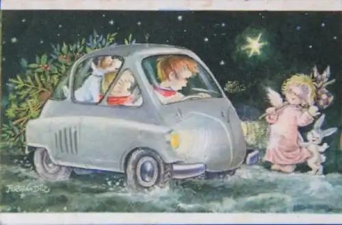 BMW Isetta Weihnachtsgrußkarte Spanien 1961