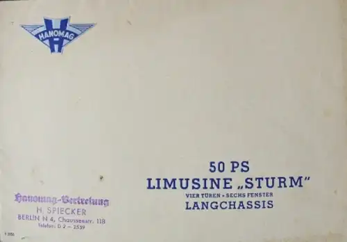 Hanomag Sturm 50 PS Limusine Langchassis 1936 Automobilprospekt