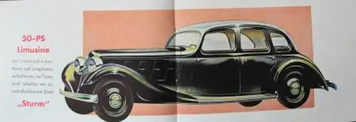 Hanomag Sturm 50 PS Limusine Langchassis 1936 Automobilprospekt