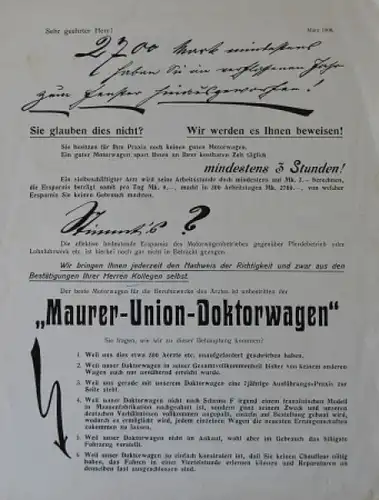 Maurer Union-Doktorwagen 1906 Automobilprospekt