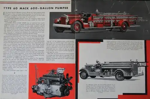 Mack Type 60 Fire Apparatus 600 Gallon Pumper 1935 Lastwagenprospekt
