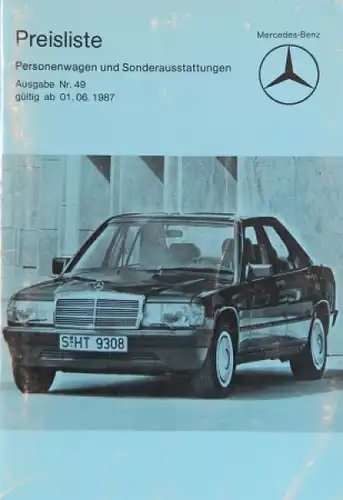 Mercedes Benz Personenwagen Preisliste 1987 Ausgabe 49