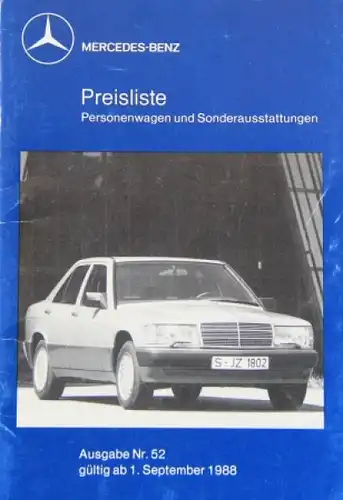 Mercedes Benz Personenwagen Preisliste 1988 Ausgabe 52