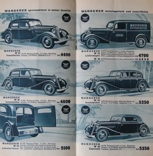 Auto-Union &quot;Wagen-Programm&quot; 1936 Automobilprospekt
