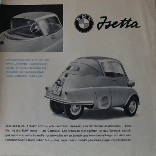 BMW Isetta Modellprogramm 1957 Automobilprospekt