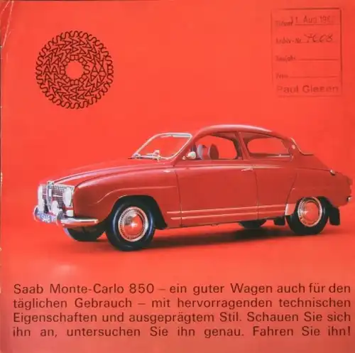 Saab Monte Carlo 850 Automobilprospekt 1965