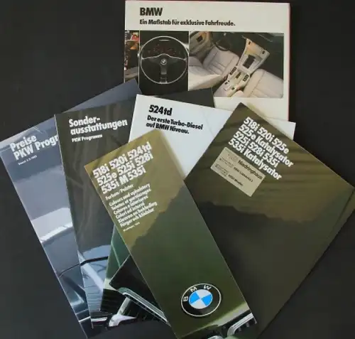 BMW 518i - 535i Modellprogramm-Mappe mit 5 Brochuren 1986 Automobilprospekte