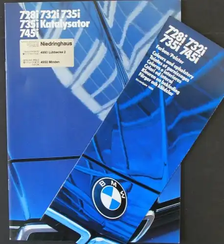 BMW 728i-745i Modellprogramm 1985 + Farbliste Automobilprospekt